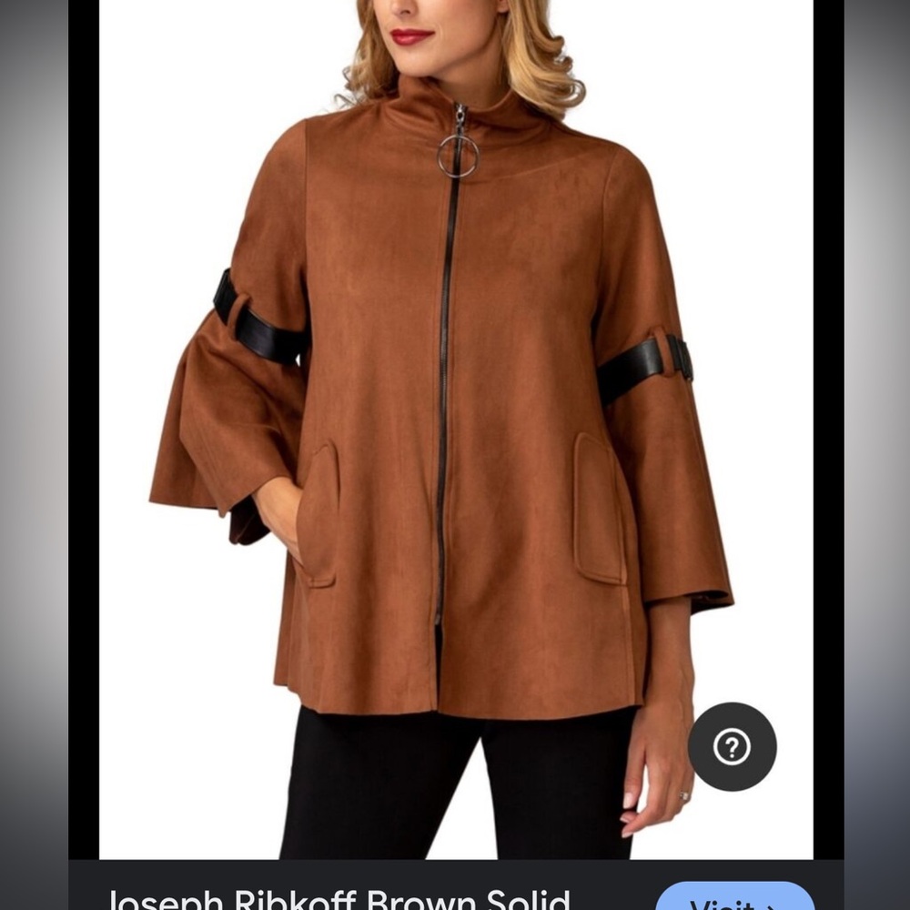 NWOT JOSEPH RIBKOFF RUST ZIP JACKET 2 POCKET BLACK BUCKLE DETAIL FAUX SUEDE SZ 8